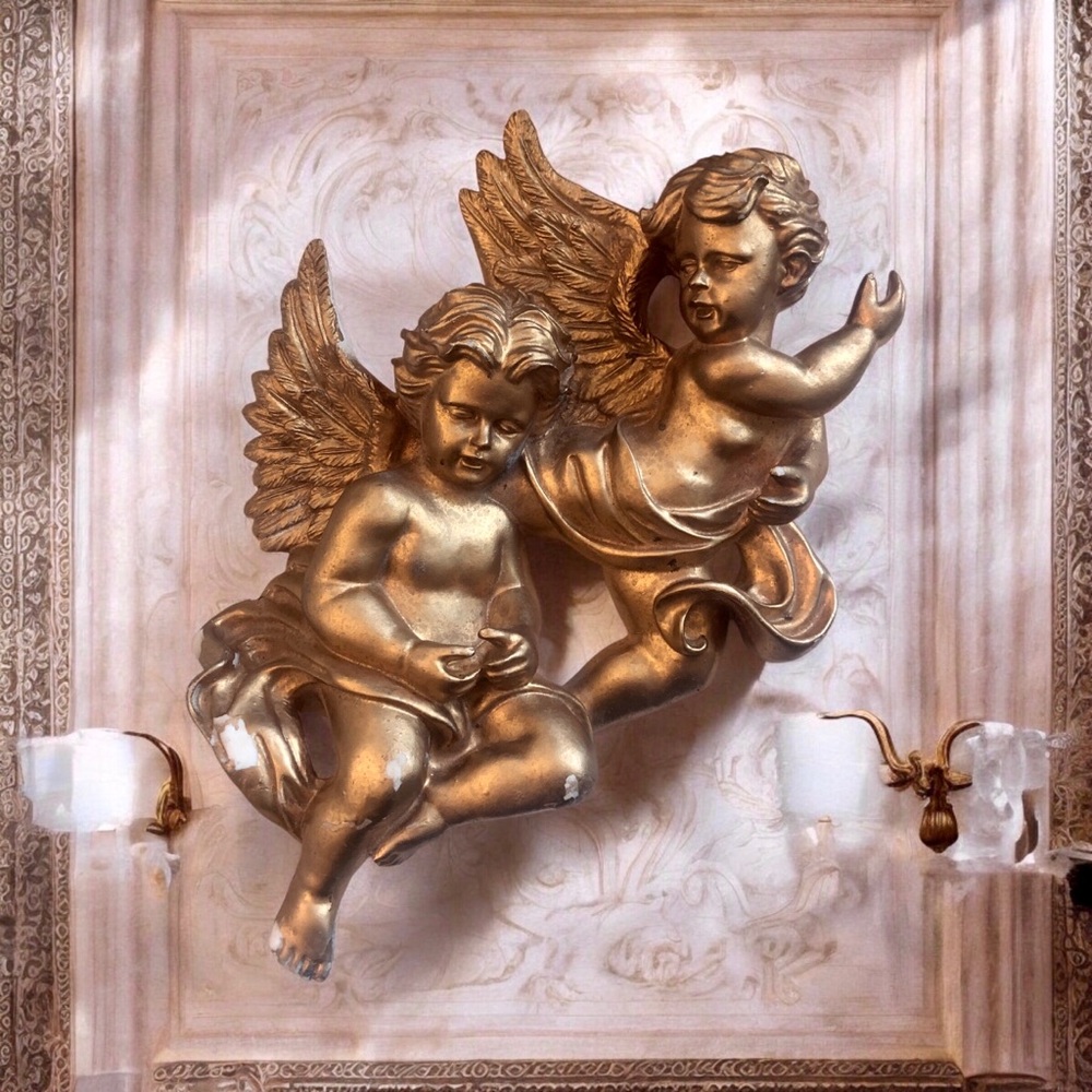 Gold Angel Cherubs Wall Hanging Renaissance Hollywood Regency Shelf Sitter
